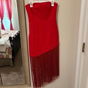 Superdown Cleo strapless fringe dress in Red